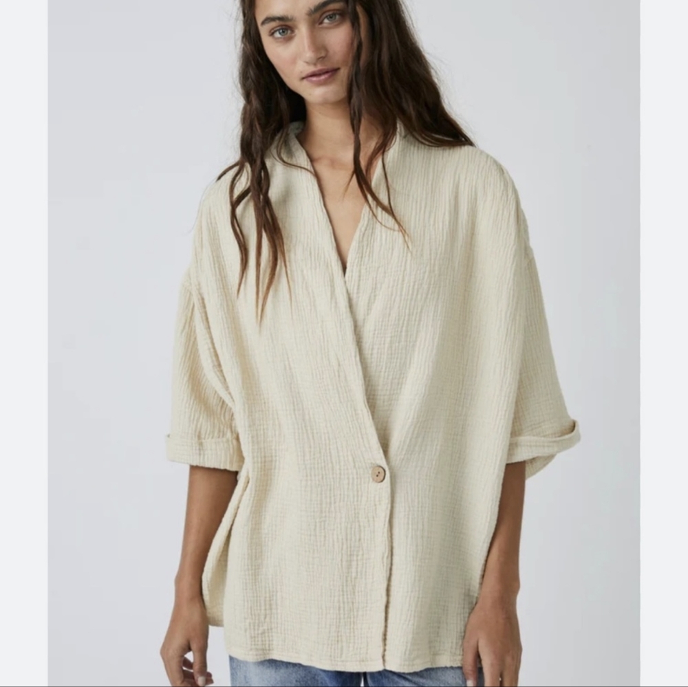 Free People Lou Blazer Shirt Sz S